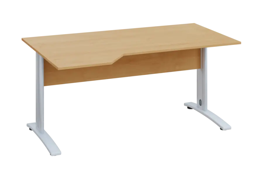 EZK 18 - 164 stůl kancelářský, rohový, levý, kovová podnož bílá, deska 18 mm, široký 1600 mm, javor horský